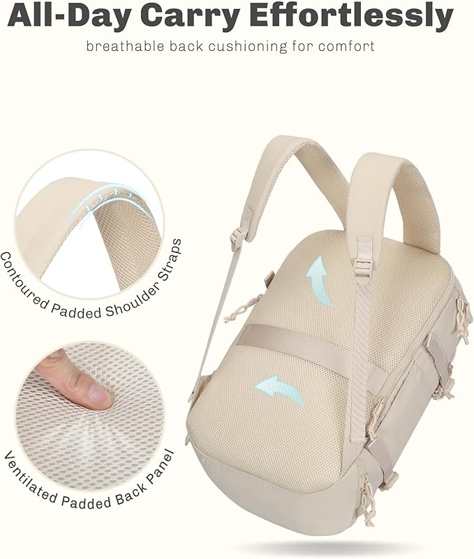Hynes Eagle Travel Laptop Backpack 16 inches Lightweight Flight Approved Carry on Personal Item Bag Weekender Bag Daypack 20L Beige