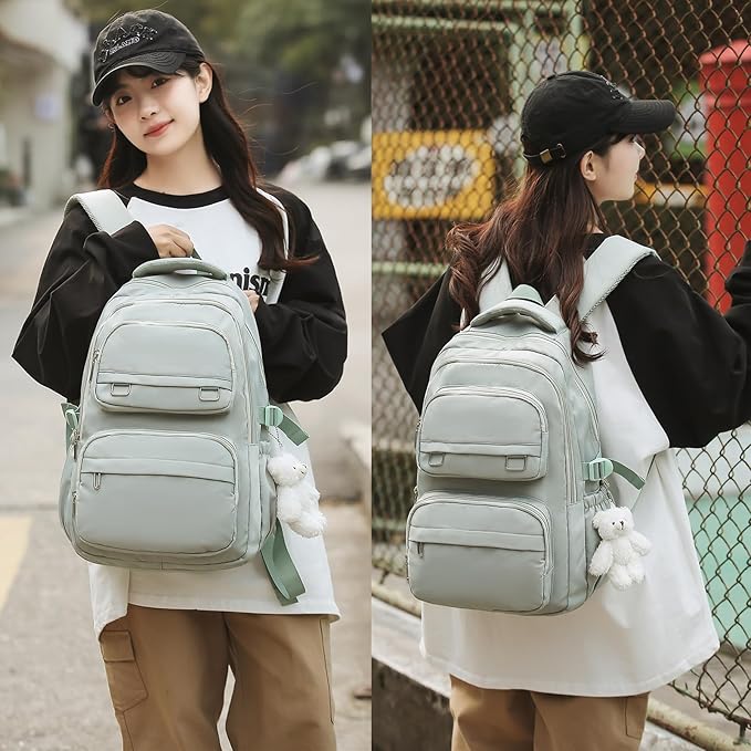 School Backpack for Kids Girls Cute Travel Backapck for College Women Men Casual Laptop Bookbag for Teen Student(Green)