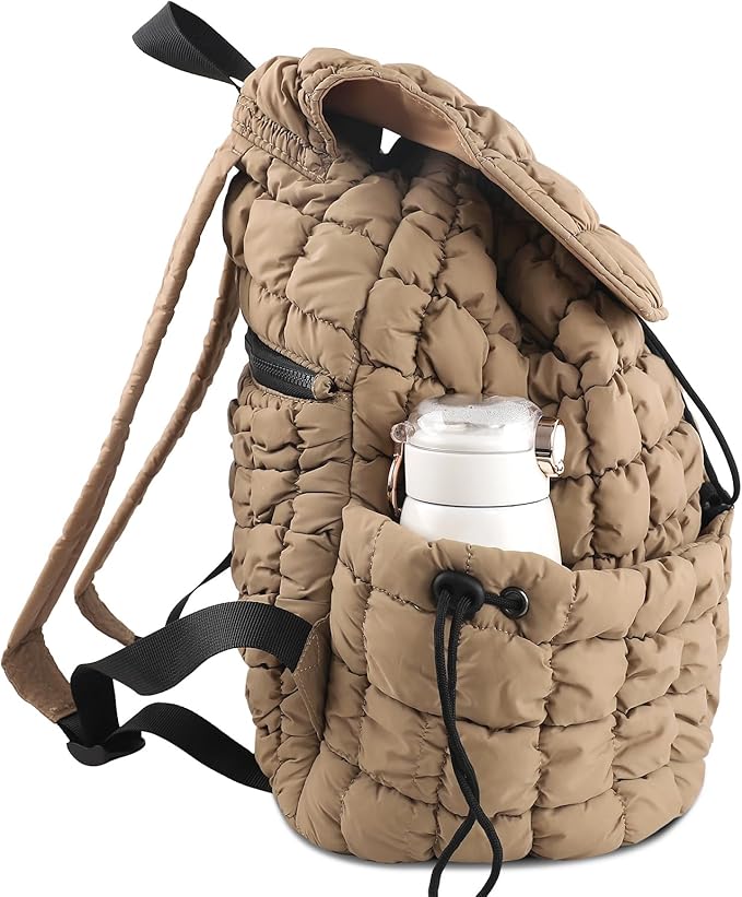 CONTAIL 18L Quilted Puffer Backpack for Women,Lightweight Puffy Hiker Pack,Khaki