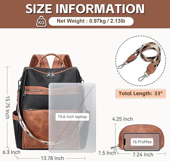 Vegan Leather Laptop Backpack for Women 15.6 Inch Work Backpack Purse for Travel College