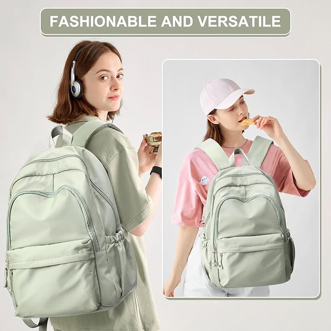 suwasp Casual Laptop Backpack for Women Men Waterproof Lightweight Backpacks Bag 15.6inch Laptop Daypack Large Capacity Backpack, Light Green