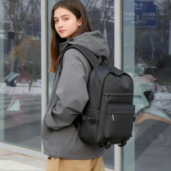 Black School Backpack Women Men, Waterproof Lightweight Small Backpack 15.6 Inch Laptop Backpack for Boys Girls Teens Travel Gym Work College Daypack carry on flight approved School Bag Bookbag