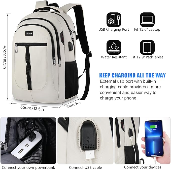 YAMTION School Book Bag for Teen Girls and Boys Unisex Laptop Bookbag Backpack with USB for High School College Students