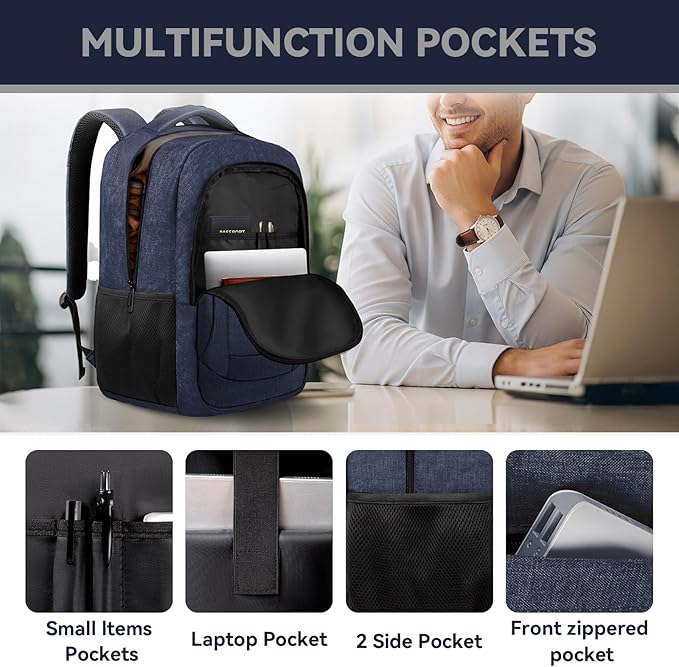 Laptop Backpack, 17 Inch Travel Backpack Airline Approved, Business Anti Theft Slim Sturdy Work Computer College High School Backpack Bag Fits 17.3 Inch Notebook for Men Women, Blue