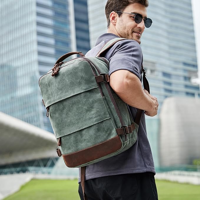 BOVIP Travel Backpack for Men Carry On Backpack Flight Approved Personal Item Backpack, 17 inch Laptop Backpack Casual Daypack Weekender Business Hiking Backpack, Dark Green