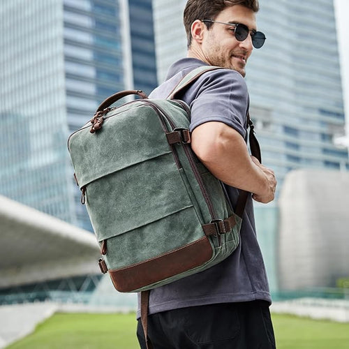 BOVIP Travel Backpack for Men Carry On Backpack Flight Approved Personal Item Backpack, 17 inch Laptop Backpack Casual Daypack Weekender Business Hiking Backpack, Dark Green