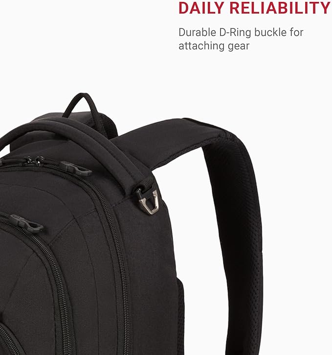 SwissGear 1186 Special Edition 13” Laptop Backpack Black – Compact Tech Bag with Reflective Accents – Multiple Organizer Pockets with Bungee Cords & D-ring Attachment Point