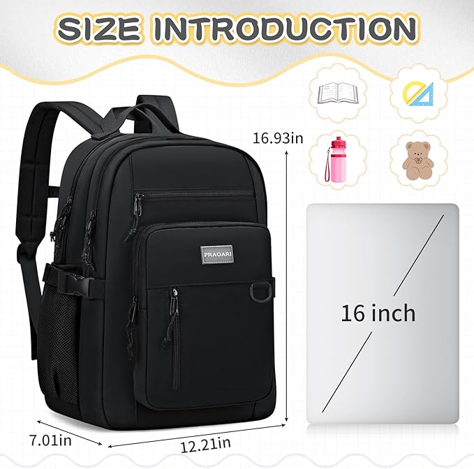 Kids Backpack for School Cute Aesthetic Black Backpack Girls Student Bookbag Women Travel Lightweight Book Bag