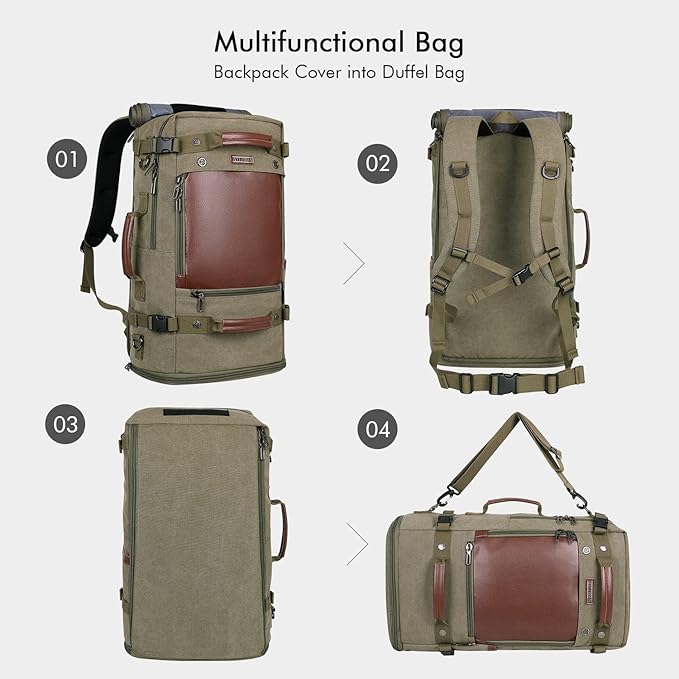 WITZMAN Travel Backpack for Men Women Carry on Luggage Backpack Canvas Rucksack Duffel bag with Shoe Compartment（A2021 Light green）