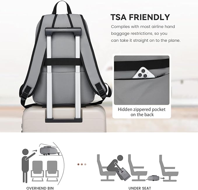 Classic Casual Backpack, Lightweight Daypack with 10 Pockets, Laptop Compartment, EVA Foam Pad (Grey)