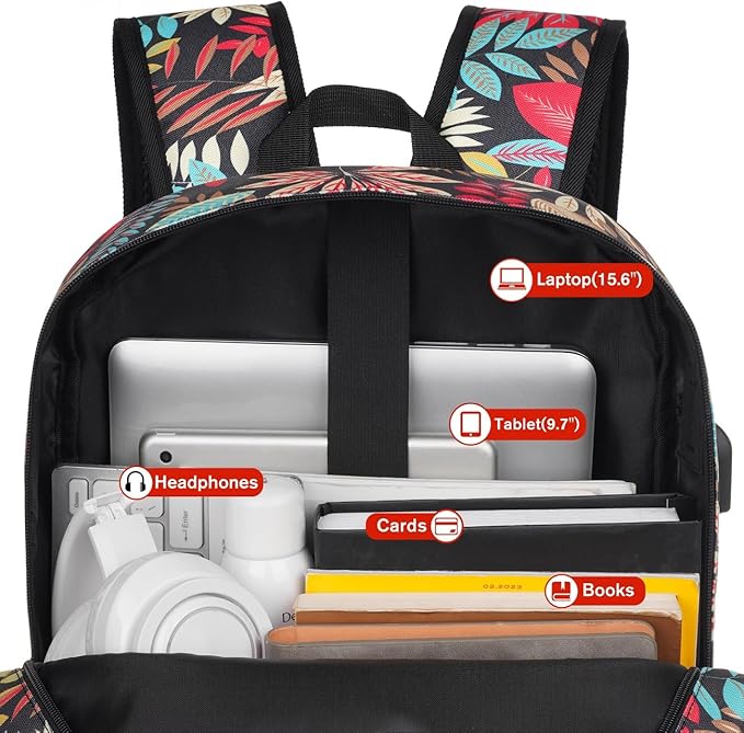 YAMTION Laptop Backpack Women,School Backpack Printing with USB Port for College Work Business Travel