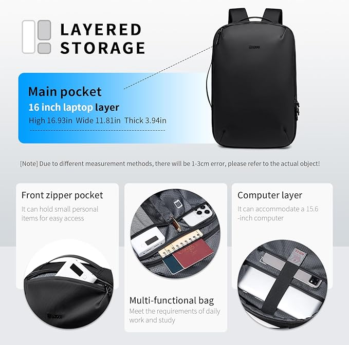 Laptop Backpack for Men Women, 17 Inch Black Lightweight Waterproof Business Backpack, Anti-Theft Work Computer Bag, Durable Daypack Casual Backpack for Work College Weekender Travel