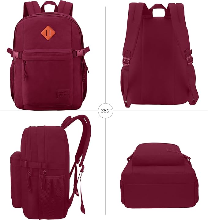 SUPACOOL Casual Backpack For School, Classical Travel Backpack for Men and Women, Bookbag for Boys, Girls and Kids, Laptop Compartment(Burgundy)