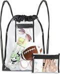 Clear Drawstring Bag, 17x13in Transparent Backpack, Clear Bag for Stadium Approved Concert Baseball Festival Beach Makeup Gym Bag (1, Black)