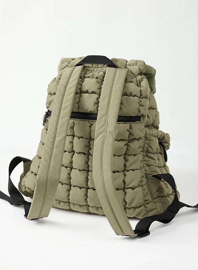 ODODOS Quilted Backpack 2.0 for Women Lightweight Puffer Hiker Pack Drawstring Padding Travel Gym Bag, Gray Green