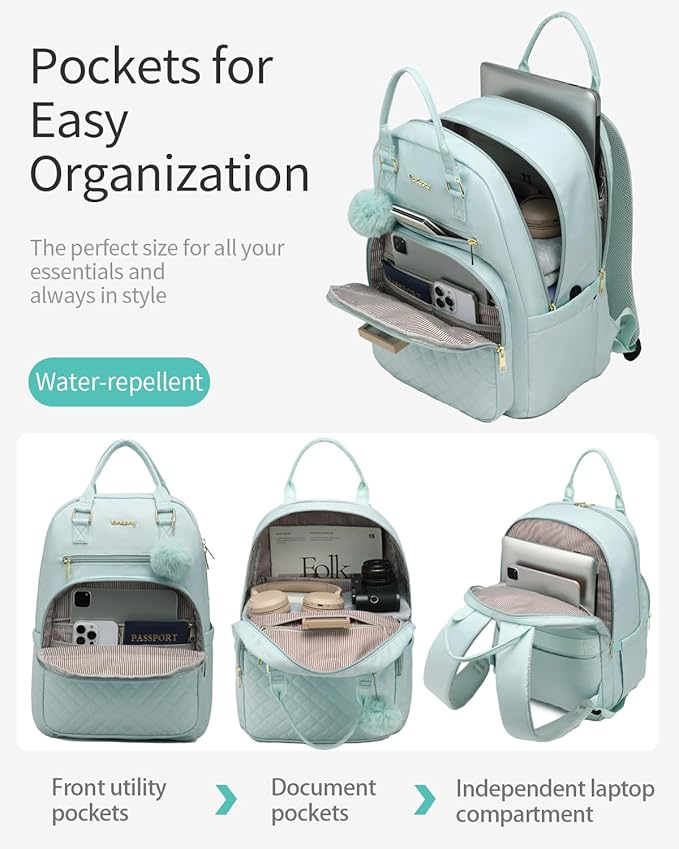 Teen Girls School Backpack, Laptop Backpack for Women Middle High School Students, Personal Item Travel Backpack Work Bag, Green
