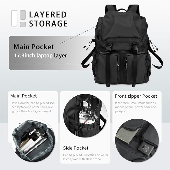 Vintage Laptop Backpack for Men & Women, 35L Functional Stylish Backpack with Stretchy Side Pocket Design, Water Resistant College Work Commuter Travel Backpack Fits 17.3 Inch Tablet, Notebook