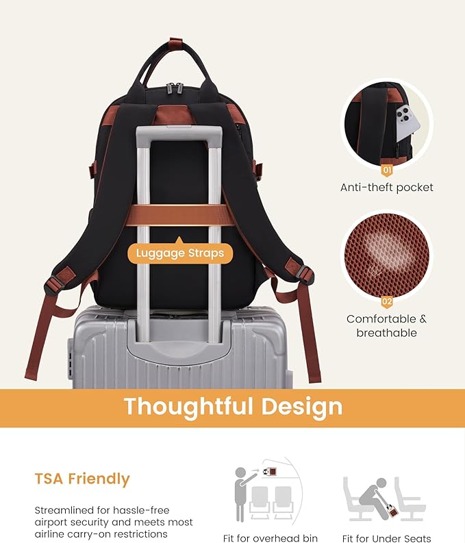 LOVEVOOK Laptop Backpack for Women - Stylish Work Backpack with Large Cup Holder, Waterproof College Teacher Backpack, Navy, 15.6Inch