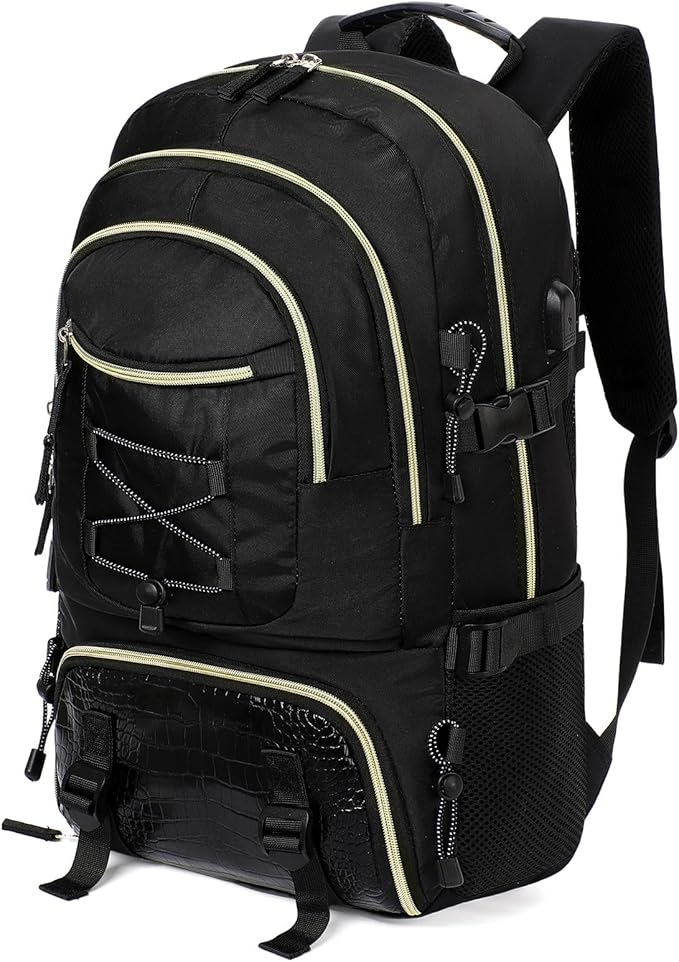 GAEKEAO Travel Backpack For Women Men Airline Approved 16 Inch Carry On Backpack with USB Charging Port Lightweight Casual Daypack for Hiking Business College Black