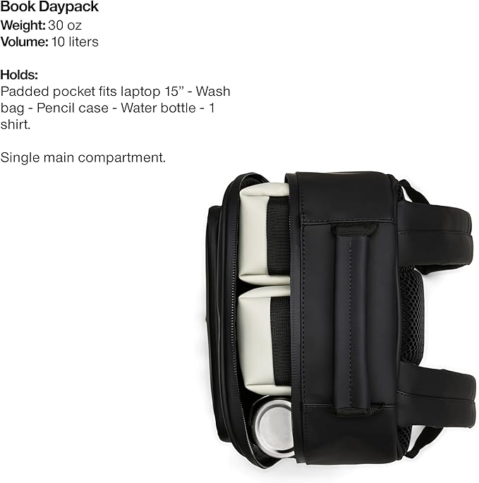 RAINS Book Daypack Regular Navy Laptop Backpack for Men and Women, Waterproof Black Minimalist Commuter Bag with 15”-16"