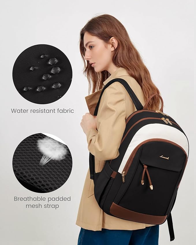 LOVEVOOK Travel Laptop Backpack Women, 15.6 Inch Anti Theft College Backpack Woman with Laptop Compartment, Large Water Resistant Black Computer Daypack for Work Casual Travel Essentials, Beige pink