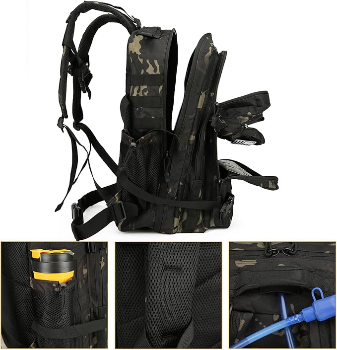 25L Tactical Backpack for Men and Women Military Backpack Small Assault Pack Molle Backpack Bug Out Bag Travel Rucksack Daypack (Black Camo)
