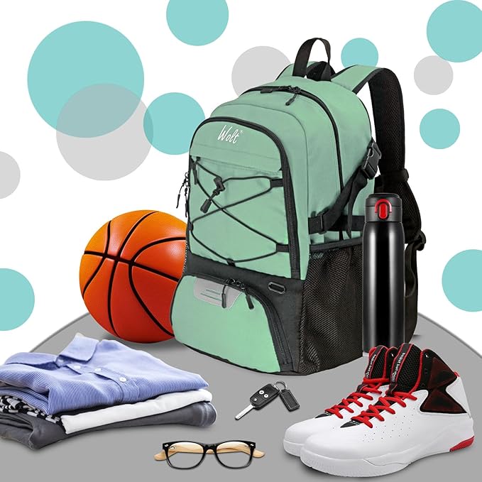 WOLT Basketball Backpack Large Sports Bag with Separate Ball Holder & Shoes Compartment, Best for Basketball, Soccer,Gym