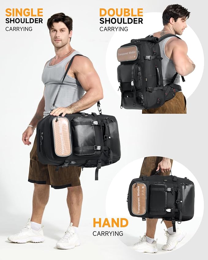 Travel backpack for men,60L Extra Large Carry on Backpack Durable Convertible Duffle Bag with Shoe Compartment Fit for 17 Inch Laptop for travel, camping,Weekender Hiking