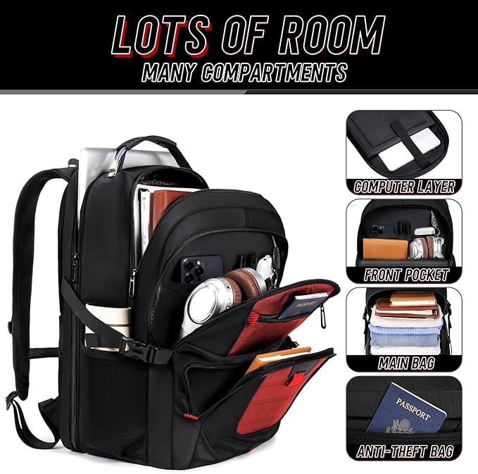 Z-MGKISS Big Travel Backpack, Large Laptop Backpack, TSA Approved Bag, Anti-Theft Water Resistant Computer Daypack 17.3 Inch, Red