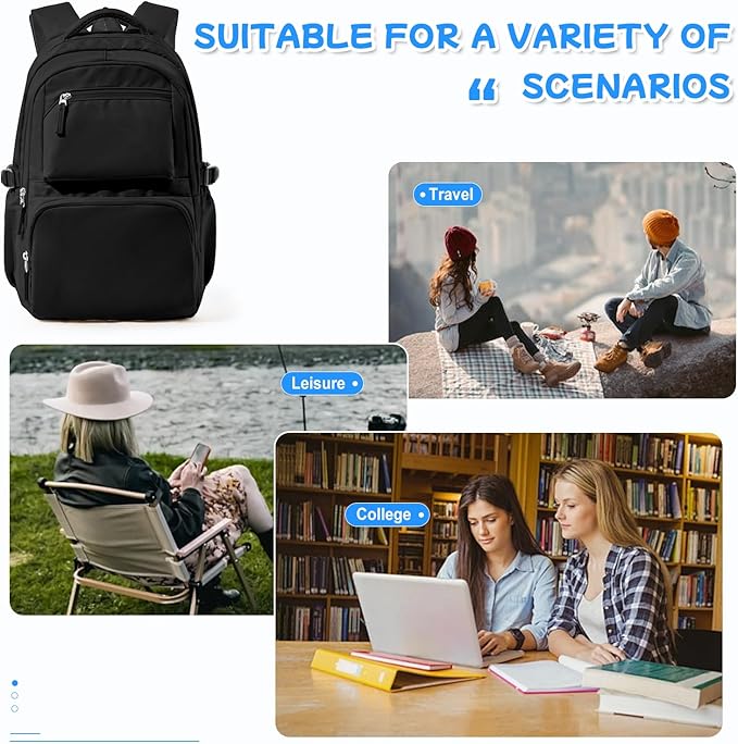 Black Backpack for Women School Backpack with Laptop Compartment Gym Bag for Men Travel Laptop Backpacks for College Students School Bag Bookbag College Backpacks for Women Men