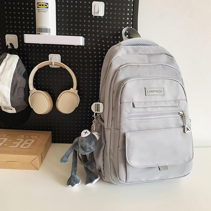 Cute Aesthetic Girls Backpack for School Large Capacity Bookbags College Backpack for Students Kids Teen Girls Laptop Bookbag Casual Travel Daypacks(Gray)