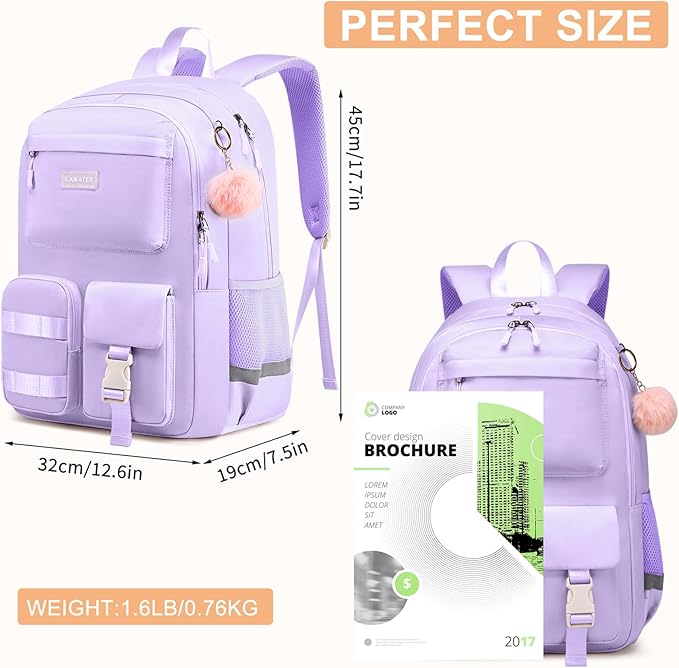 Cute School Backpack for Teen Girls - Multiple Pockets Splash-Proof Book Bag | Girls Student Backpack with Ergonomic Design