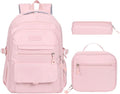 Phaoullzon Teen Girls School Backpack with Lunch Box for Boys, College Aesthetic Laptop Bookbag for Women,Pink