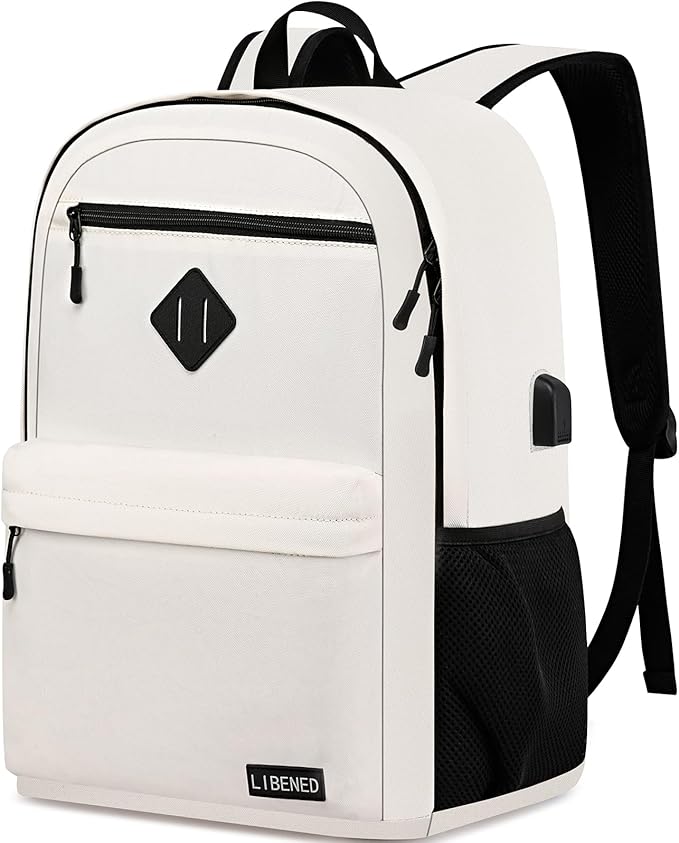 Backpack for Teens Boys & Girls, 15.6 Inch School College Bookbag, Large Travel Backpack with Organized Compartments, Light Beige