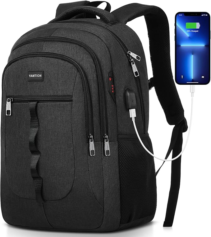 YAMTION 17 inch Backpack Bookbag for Men and Women Laptop Backpack with USB for College Students Work Business