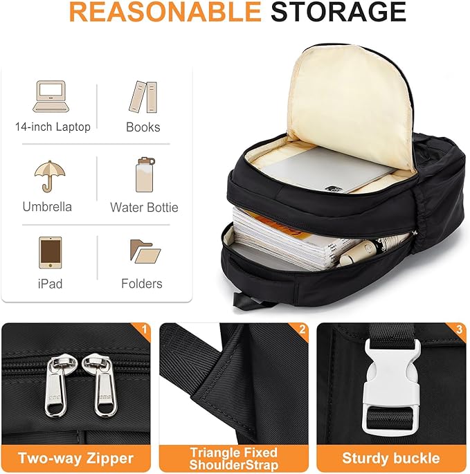 School Backpack For Women Men College Backpack With Lots Of Pockets Cute BookBag Casual Daypack Backpacks For Teens Girls Boys Waterproof(Black)