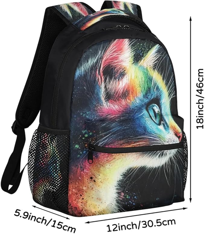 Pardick Cute Cat Colorful Backpack for Kids Girls Boys Lightweight School College Students 18in Bookbag Large Capacity Computer Backpacks Laptop Rucksack Travel Gym Hiking Camping Daypack