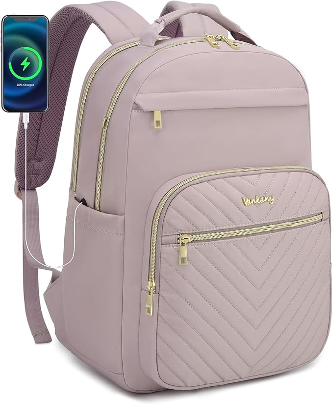 17.3in Laptop Backpack Women for Work, Cute Teen Backpack for Girl University Teacher Nurse Middle School Bag Aesthetic, Light Purple