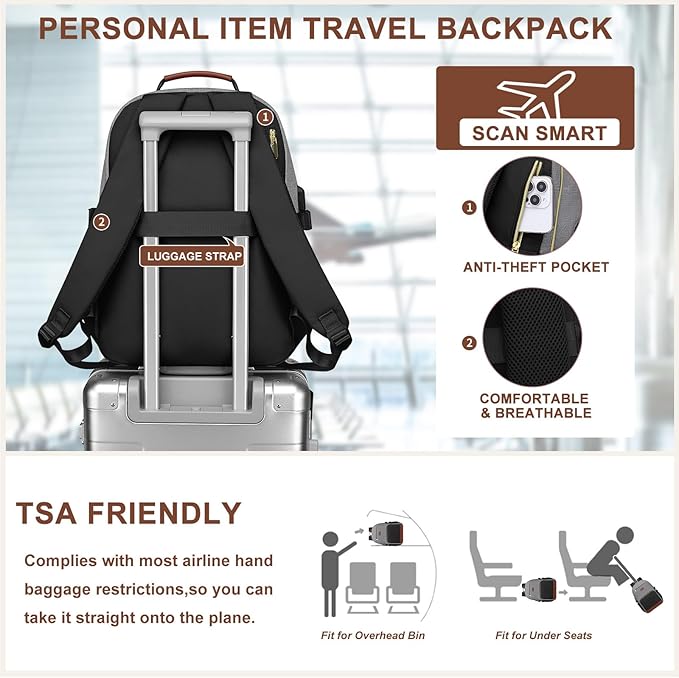 Laptop Backpack for Women Bookbag: 17 inch Work Backpacks with Pouch Pocket for Large Capacity Cup & USB Charger College Book Bag Travel Business Nurse Teacher Bookbags Anti-theft Back Pack