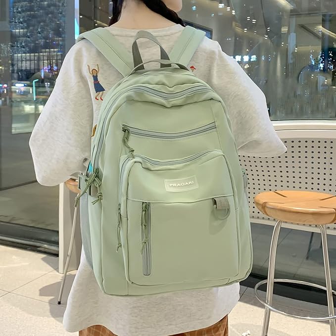 Kids Backpack for School Cute Aesthetic Green Backpack Girls Student Bookbag Women Travel Lightweight Book Bag