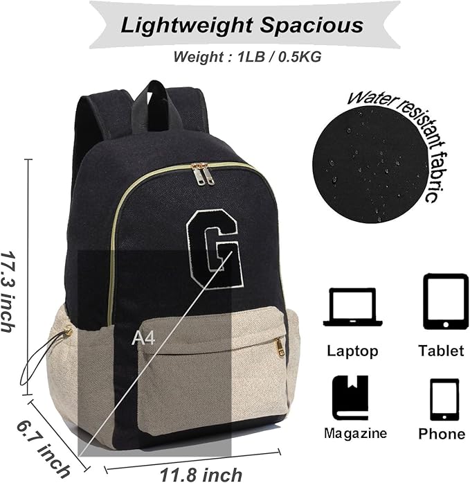 ESVAN Personalized Gifts Backpack Canvas Linen Nylon 17 inch Laptop Bag for Women Casual College