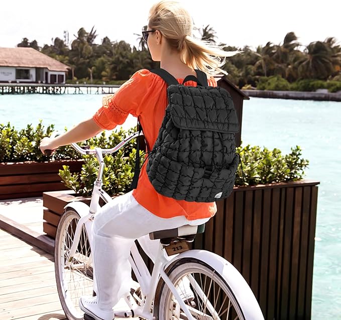 CONTAIL 18L Quilted Puffer Backpack for Women,Lightweight Puffy Hiker Pack,Black