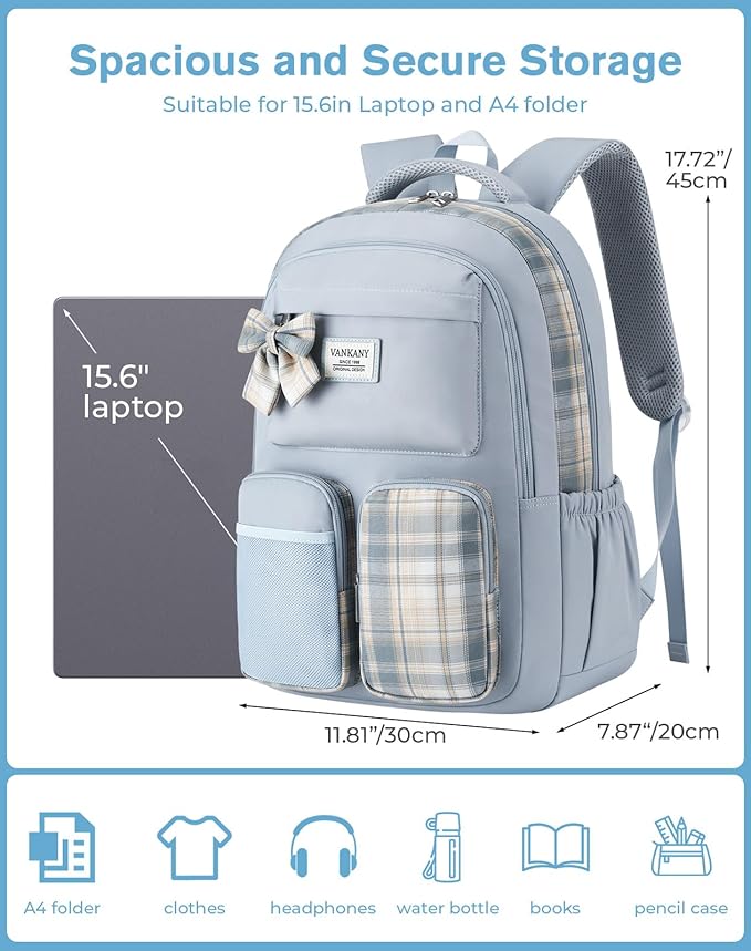 Girls Backpack, Women Laptop Backpacks 15.6in for College Students Elementary Middle High School Bag Teens Cute Kids Bookbags Back Pack, Blue