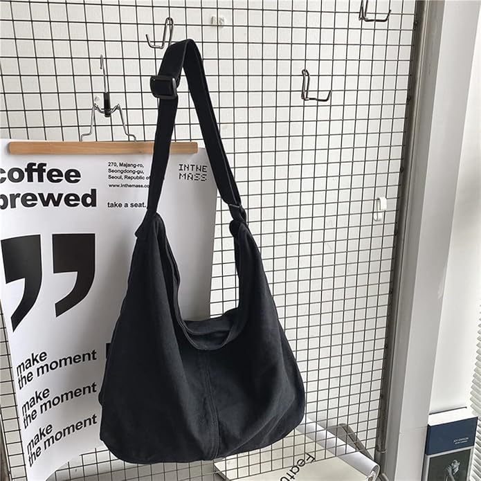 GAXOS Aesthetic Cute Messenger Bag for School Vintage Black Canvas Crossbody for Women Shoulder Laptop Bag