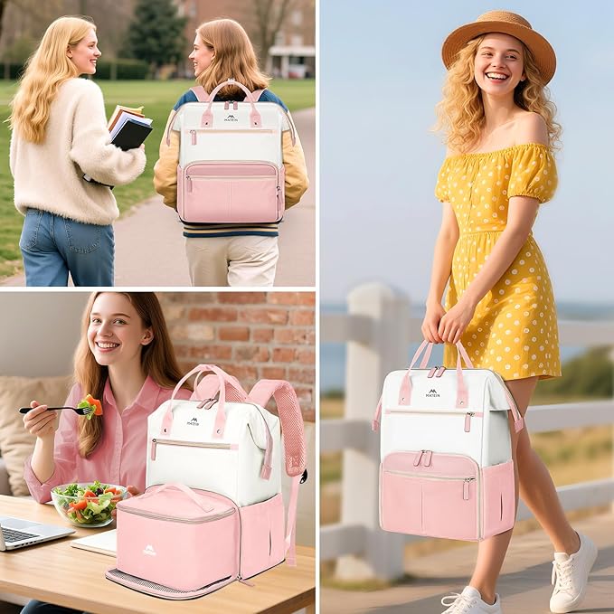 MATEIN Lunch Backpack for Women, 15.6 Inch Work Backpack with Laptop Compartment, College Computer Lunchbox Backpacks with Insulated Lunch box Meal Prep Bag for Teens Office Commute College, 2pcs Set