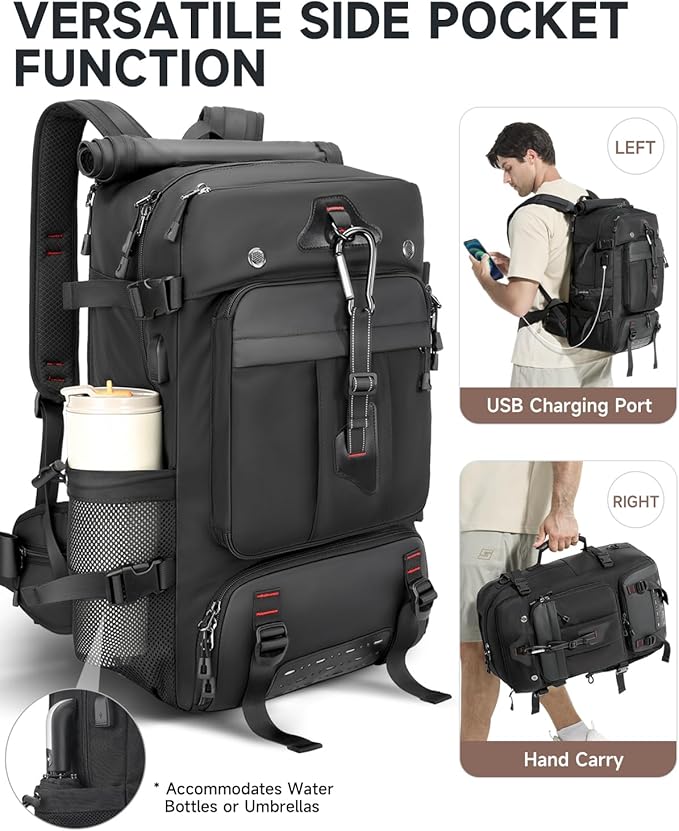 Travel backpack for men,60L Extra Large Carry on Backpack Durable Convertible Duffle Bag with Shoe Compartment Fit for 17 Inch Laptop for travel, camping,Weekender Hiking