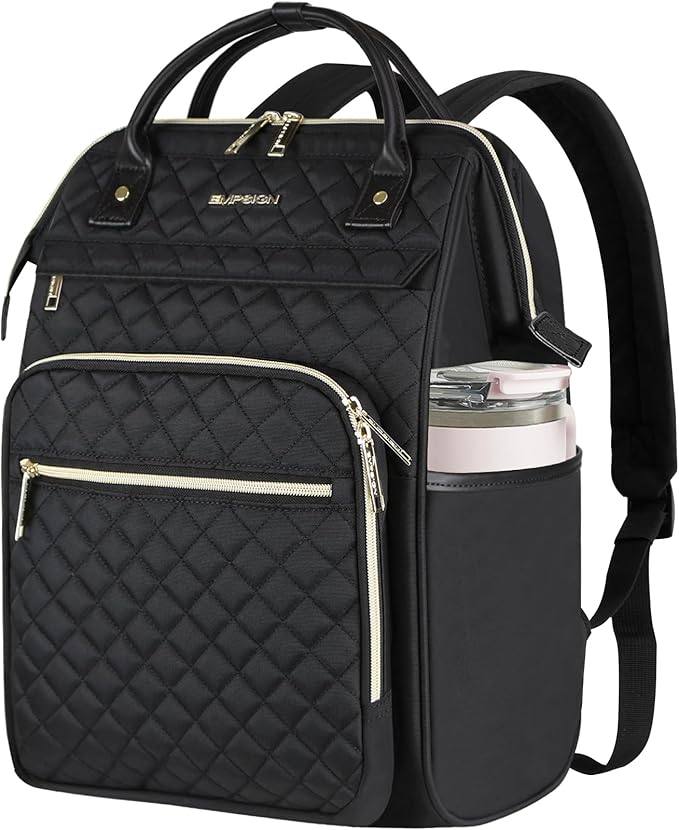 EMPSIGN 17 Inch Laptop Backpack for Women, Work Business Travel Computer College Bags, Large Capacity Water-repellent Quilted Casual Daypack with USB Port, Black