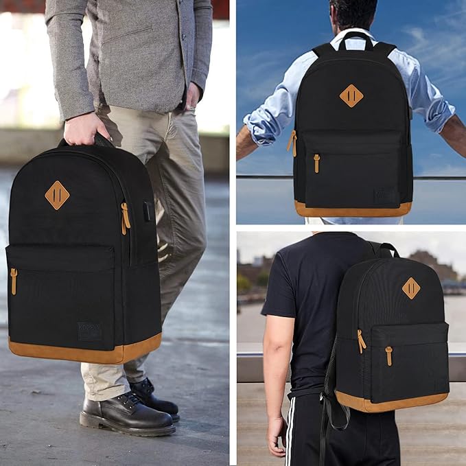 Large Travel Laptop Backpack with USB Charging Port for Men and Women, Classic School Backpack for Boys and Girls, Work Bag(18Inches/Black)