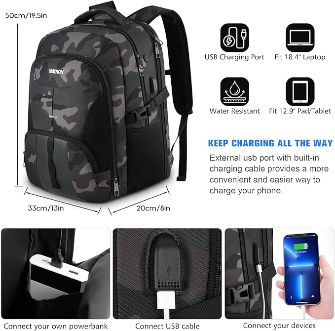 YAMTION School Backpack for Teen Boys Men,17.3 Inch Laptop Bookbag for High School College Students Work Office Business Travel