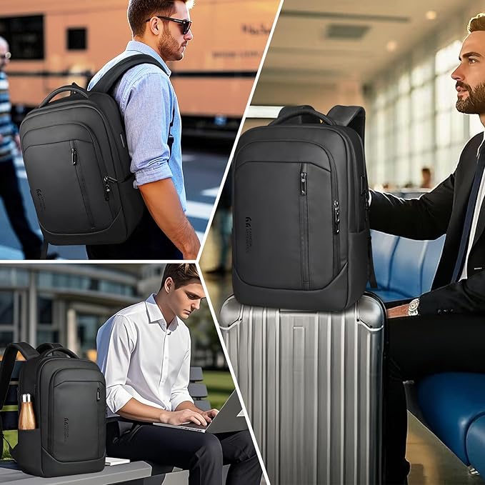 17-Inch Laptop Backpack for Men & Women, 25L Business Work Backpack with USB Charging Port, Water Resistant Computer Bag with Anti-Theft Pocket for Travel Office Daily– Black